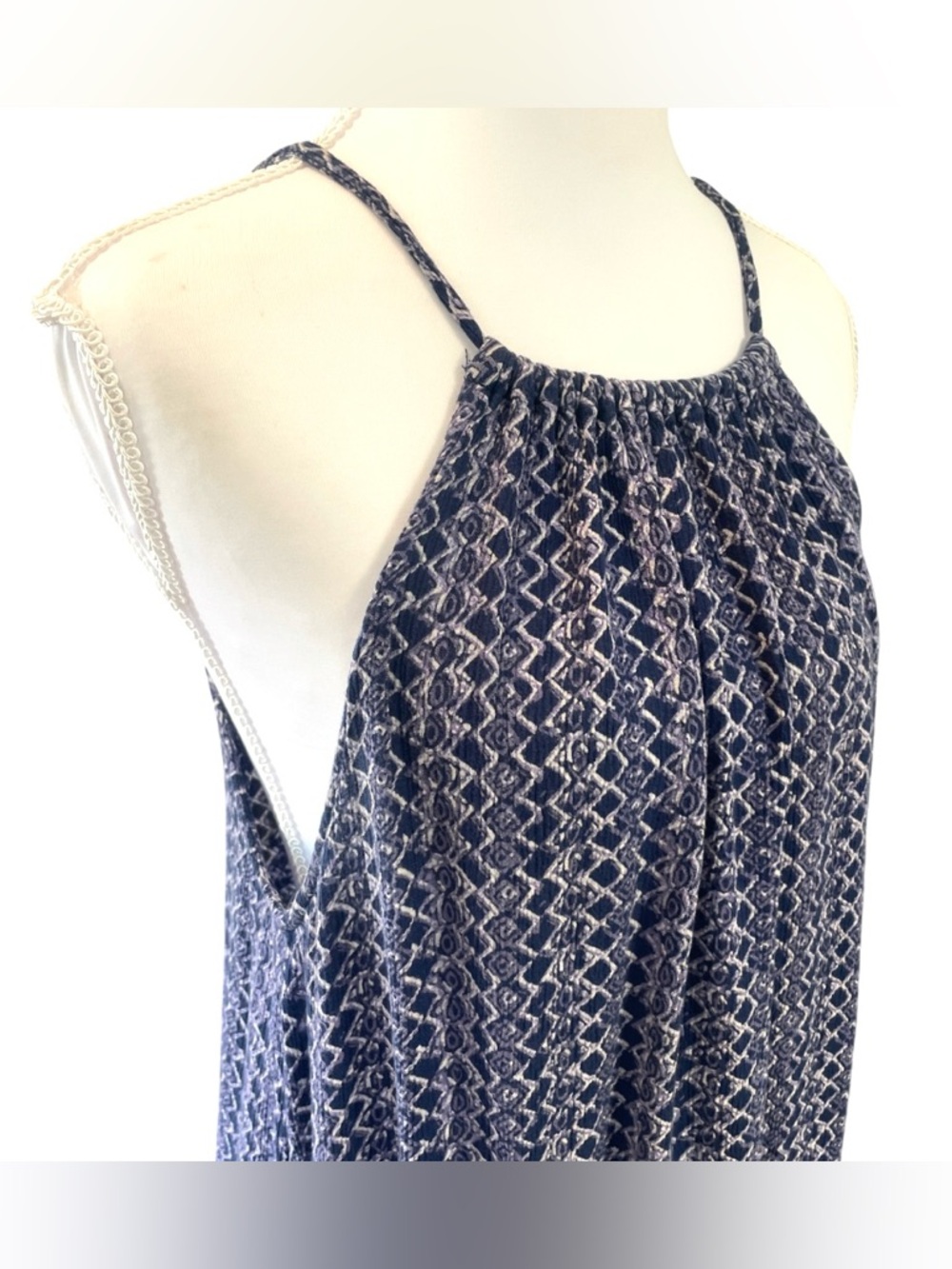 Cost Plus World Market Navy and White Patterned Maxi Dress